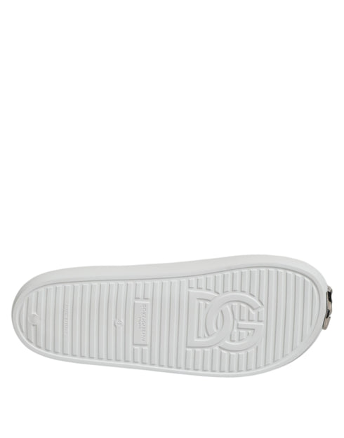 Dolce & Gabbana White Logo Slides Sandals Men Beachwear Shoes